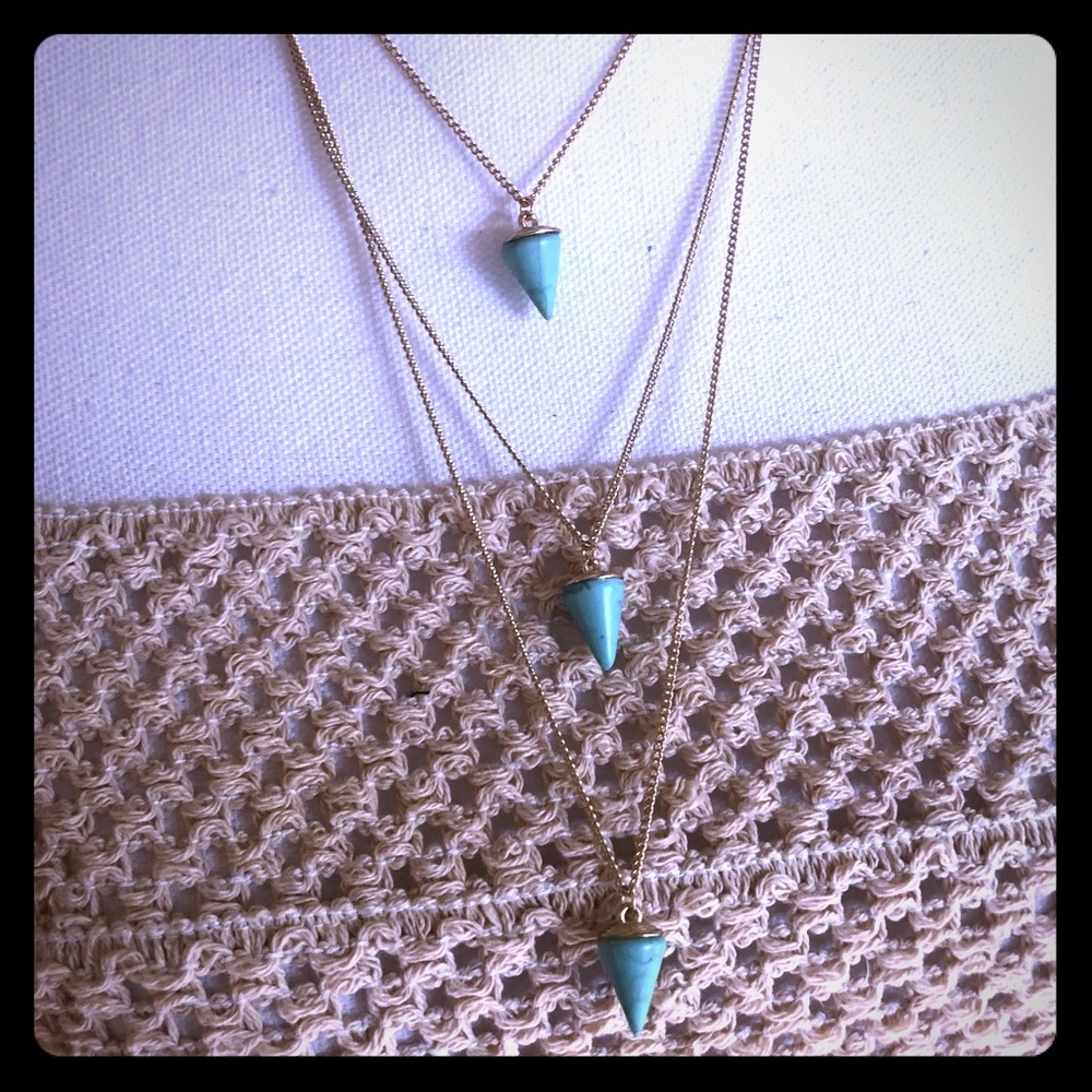 Turquoise stone 3 Tier goldtone necklace